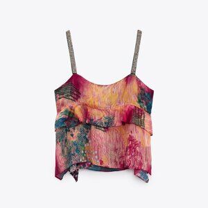 ZARA PRINTED RUFFLE TOP, SIZE S